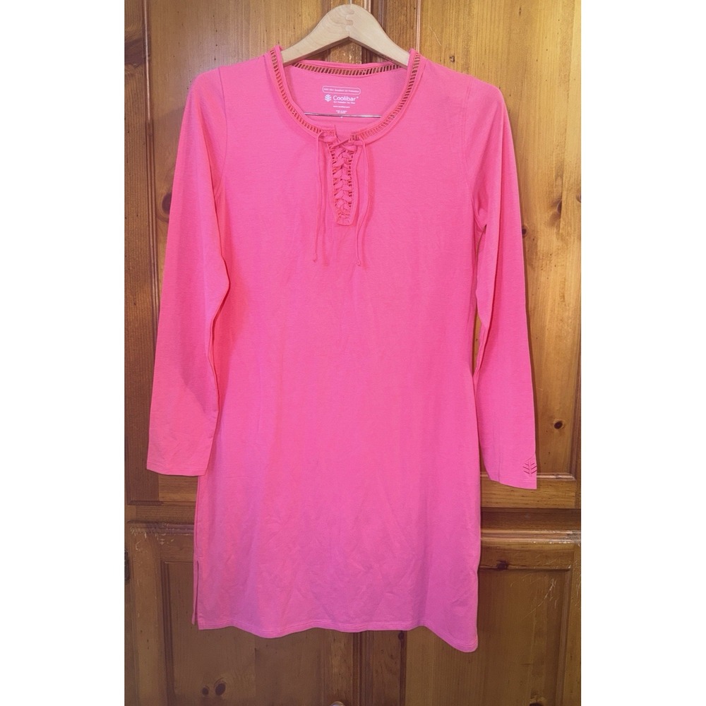 Coolibar Long Sleeve Dress UPF 50+ Women's S Pink UV Sun Beach Tunic Lace Up